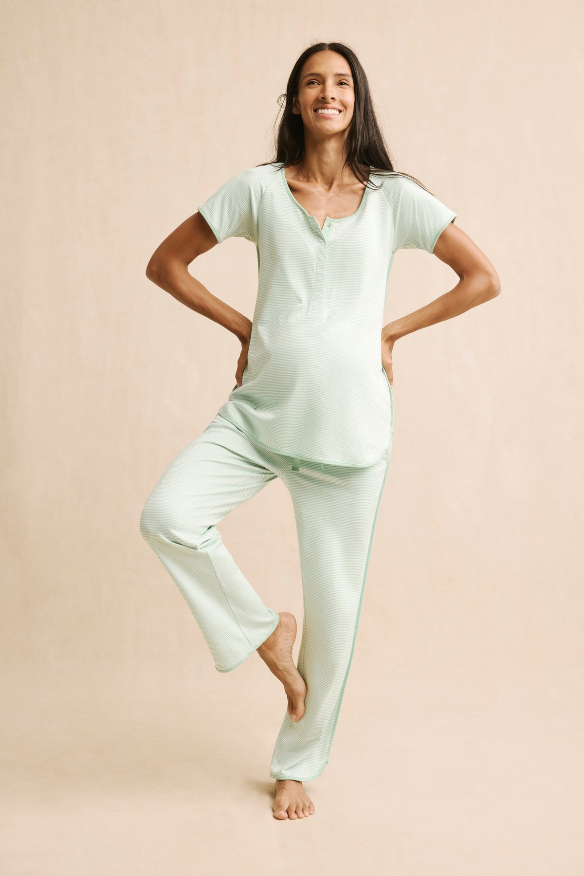 Pima Maternity Short-Long Set in Parisian Green