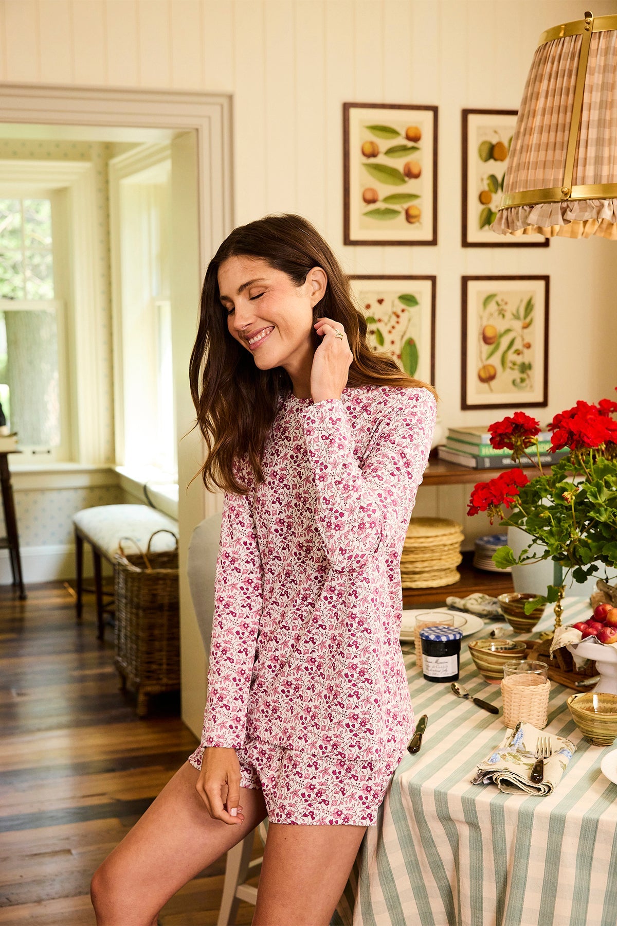 Pima Crew Long-Short Set in Dahlia Garden Floral