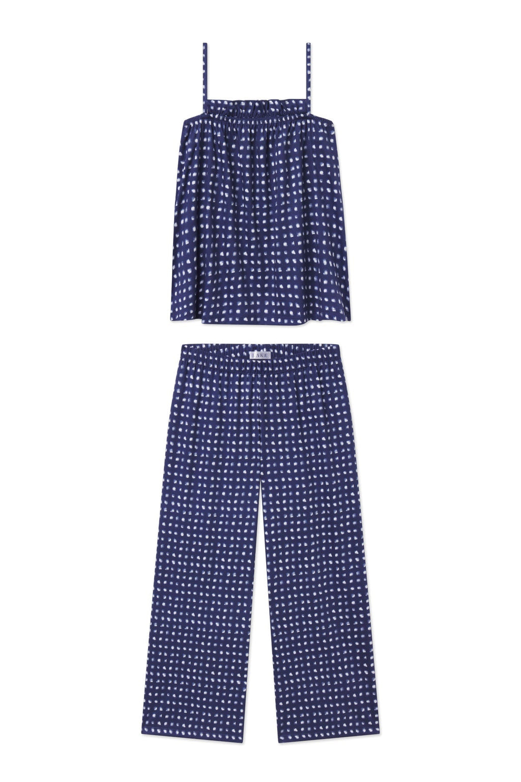 Pima Ruffle Pants Set in Blue Depths Brushed Check