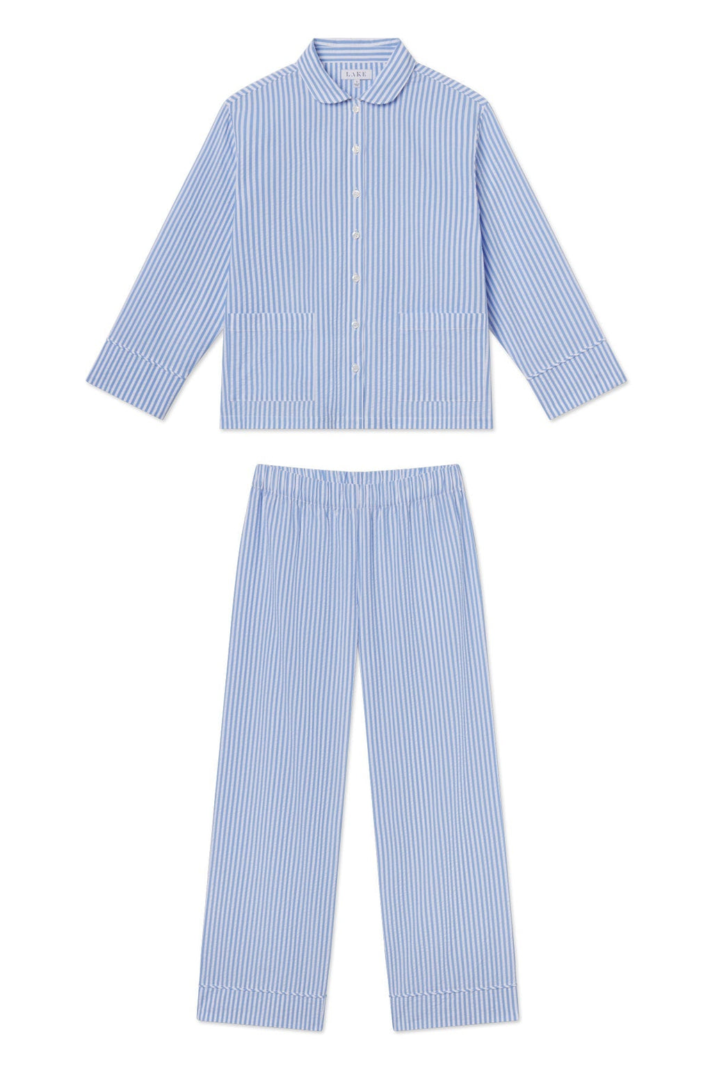Georgie Pocket Pants Set in Blue Seersucker