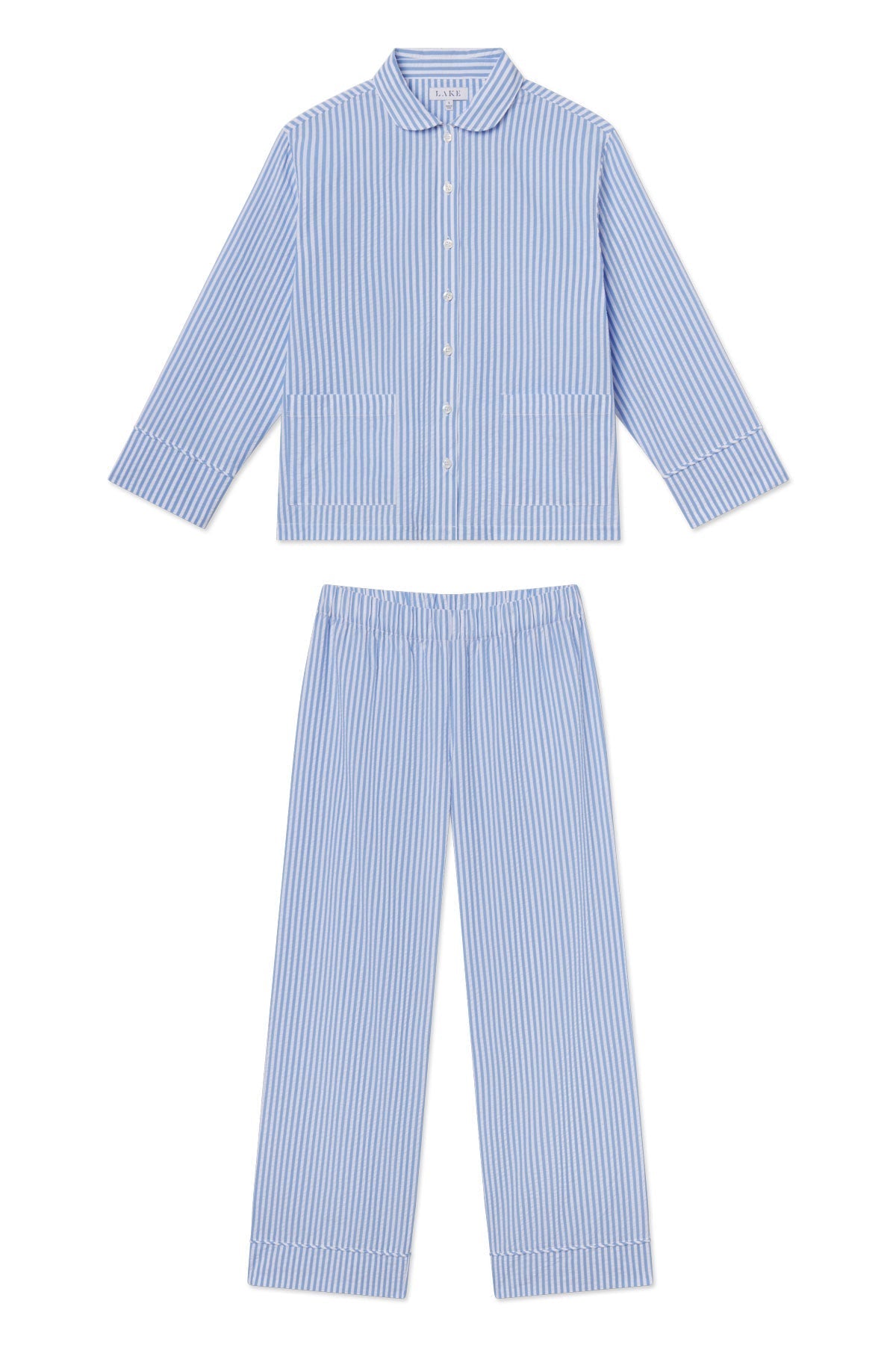 Georgie Pocket Pants Set in Blue Seersucker