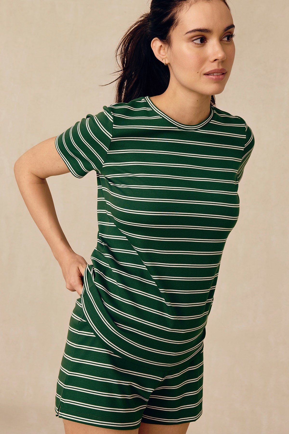 Pima Crew Shorts Set in Eden Tidal Stripe