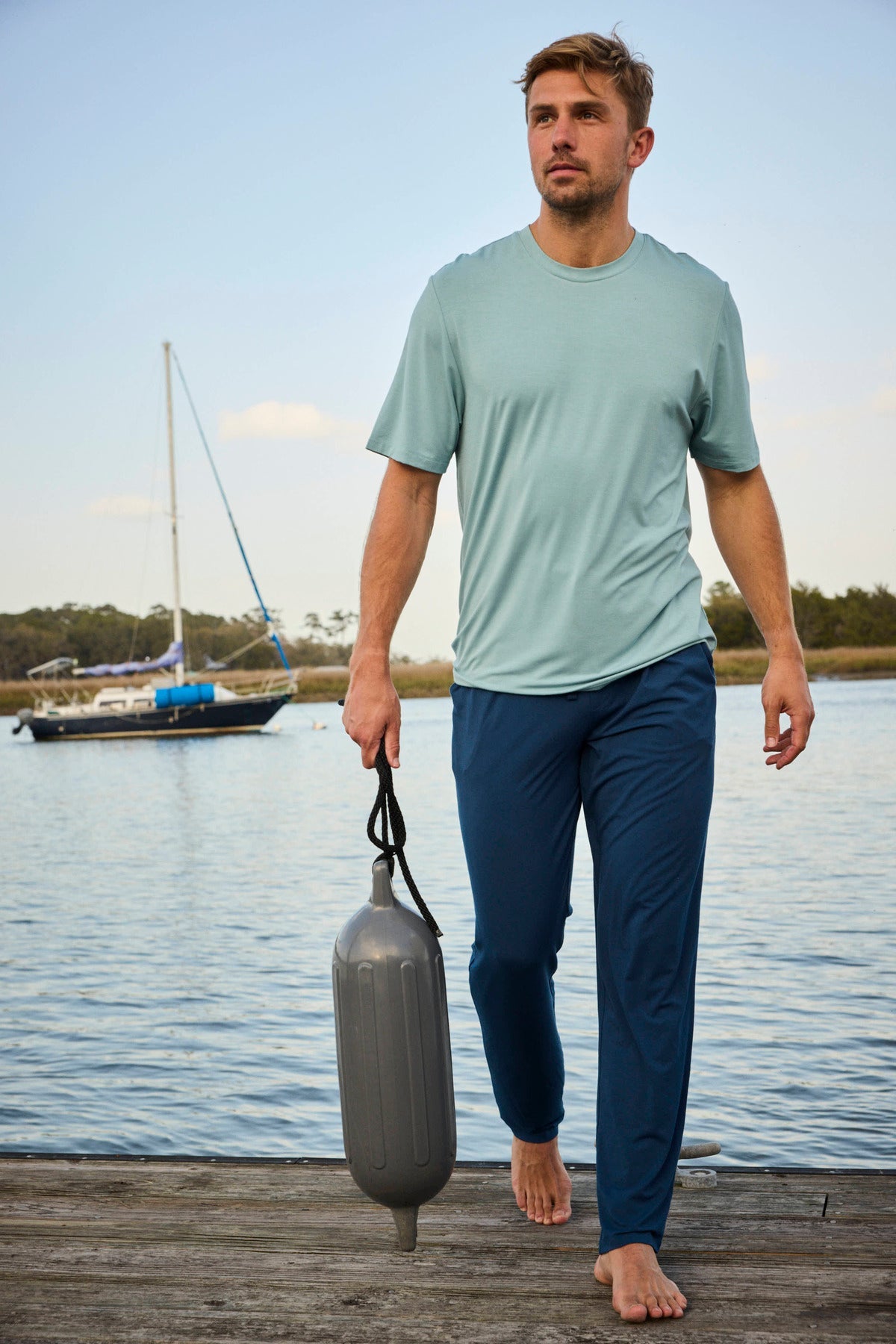 Men's Short Sleeve Bamboo Tee in Stone Blue