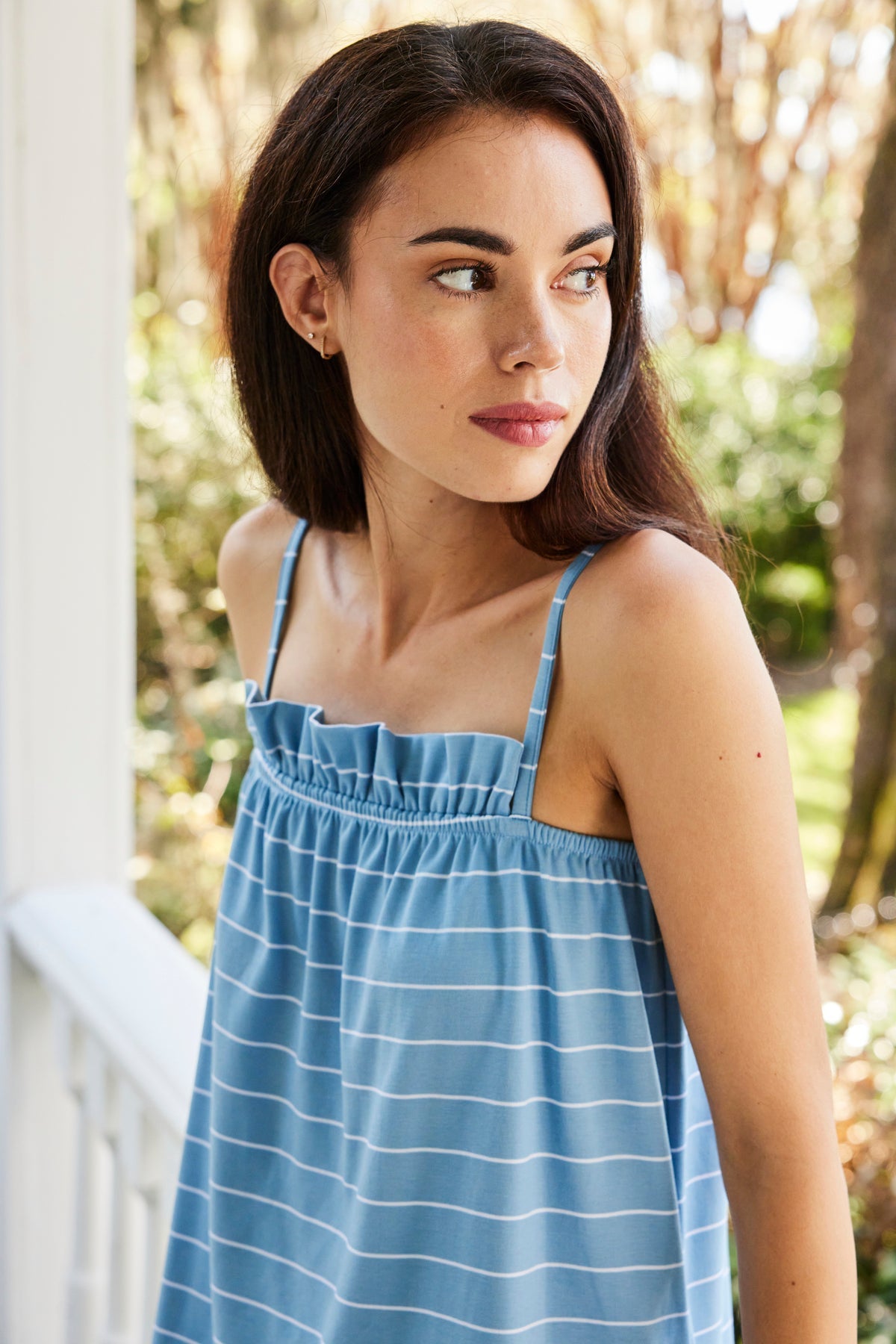 Pima Ruffle Pants Set in Serene Blue Boating Stripe