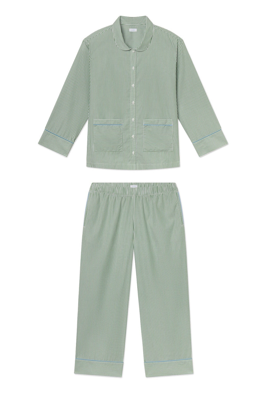 Poplin Piped Long-Long Set in Palm Riviera Stripe