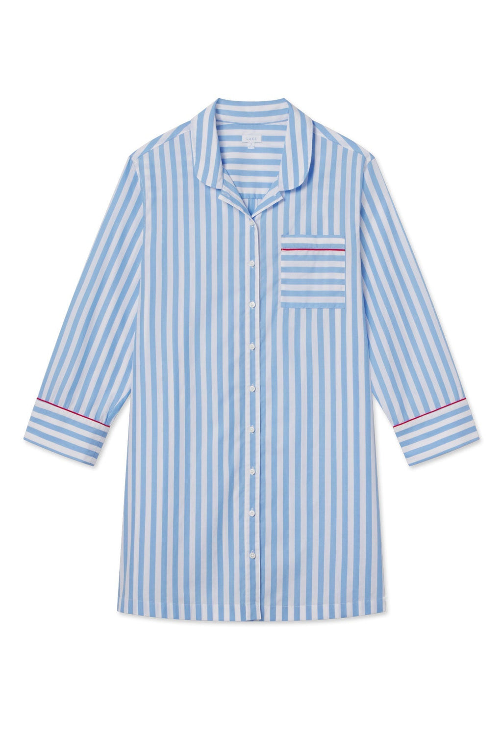 Poplin Piped Nightgown in Baltic Blue Beam Stripe