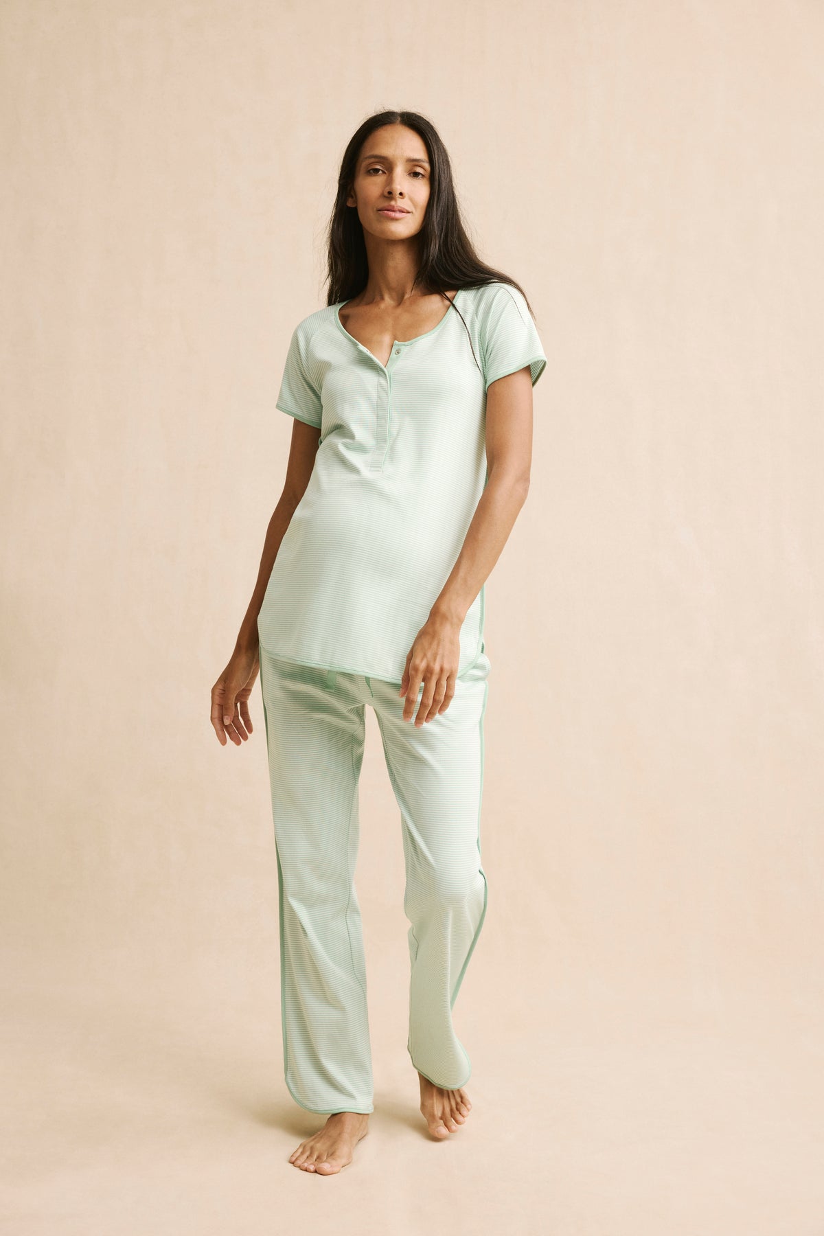 Pima Maternity Short-Long Set in Parisian Green