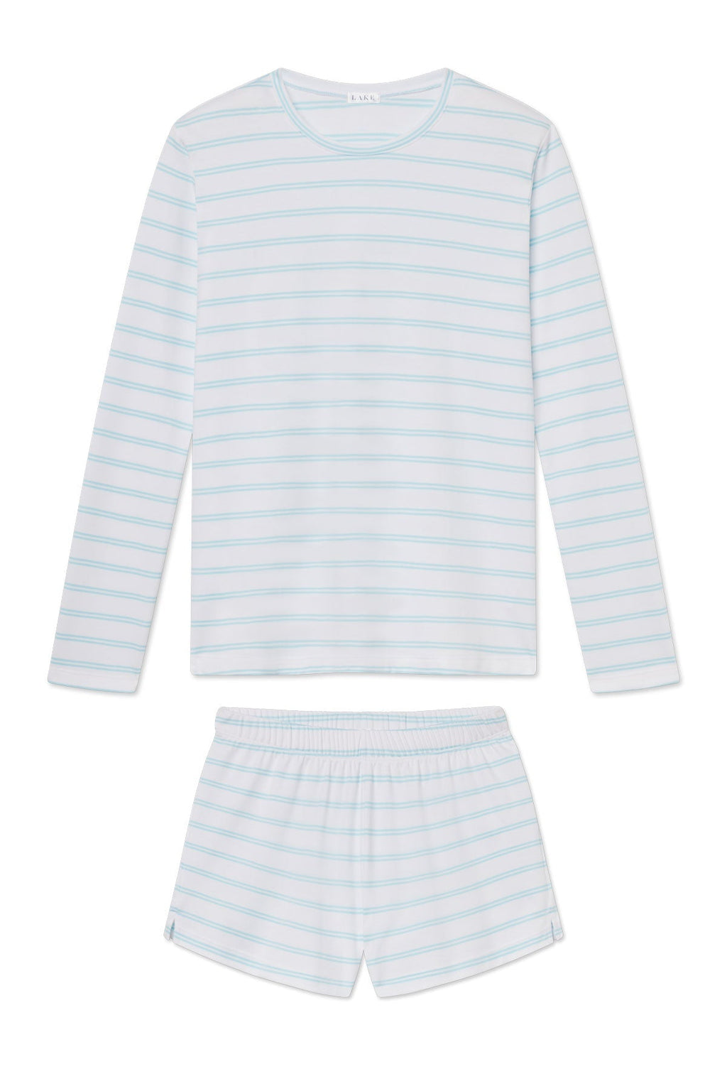 Pima Crew Long-Short Set in Salt Spray Tidal Stripe