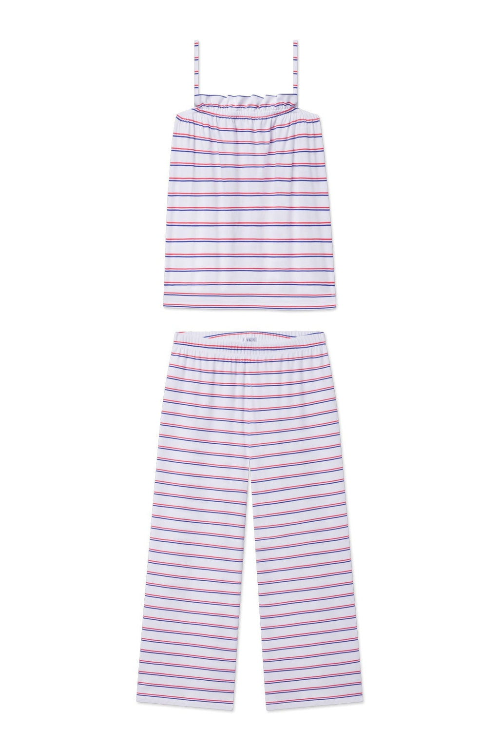 Pima Ruffle Pants Set in Lapis Bicolor Tidal Stripe