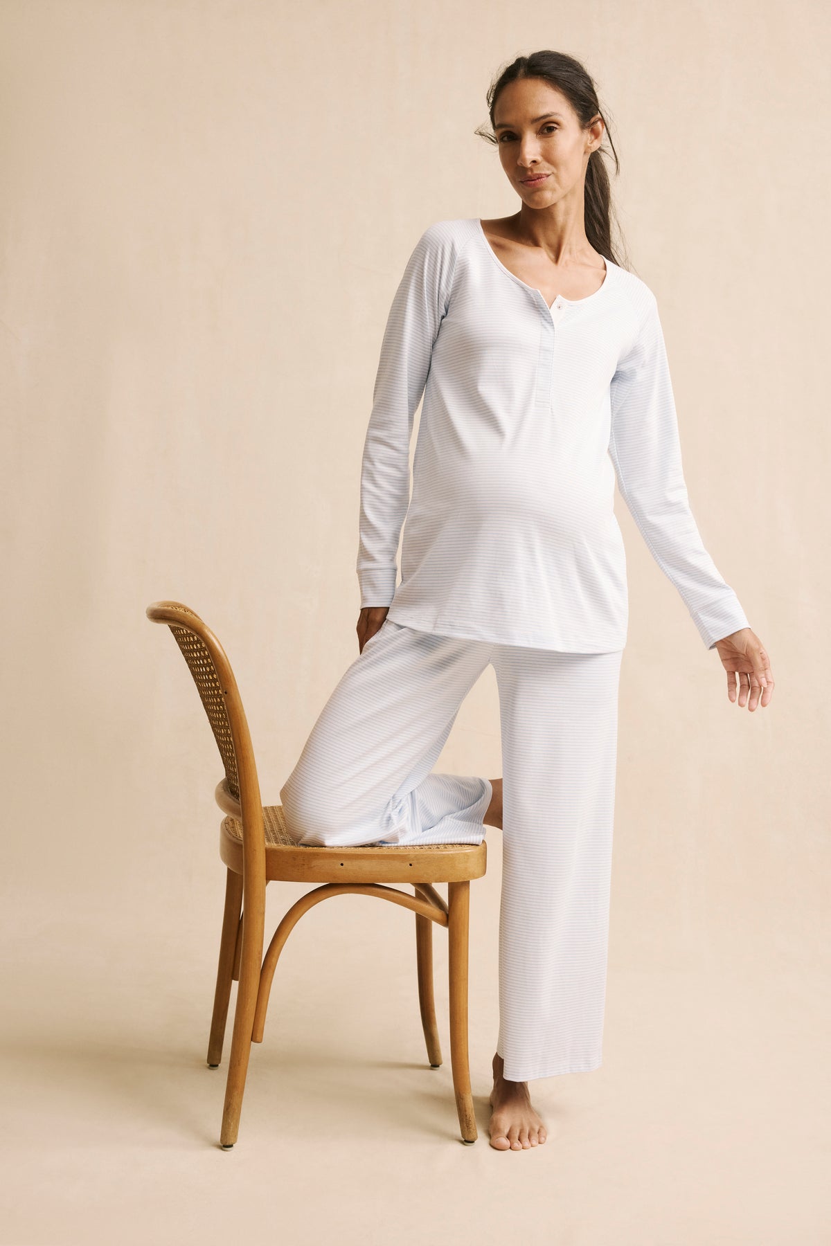 Pima Maternity Wide Leg Pajama Set in French Blue