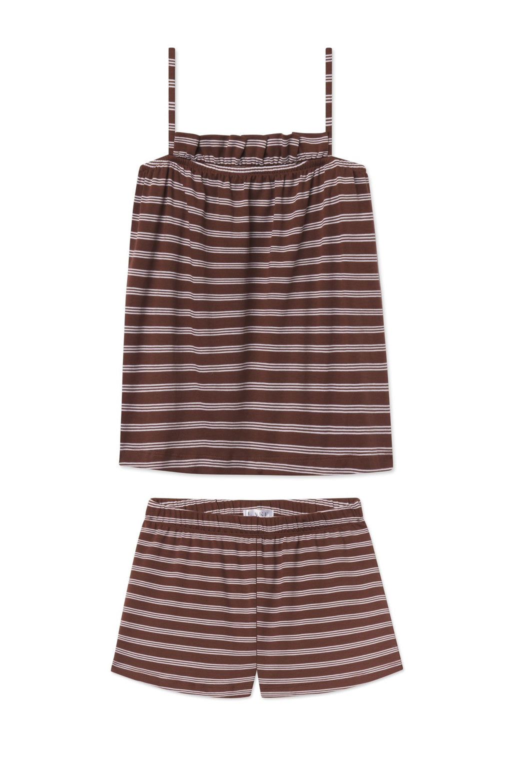 Pima Ruffle Shorts Set in Cocoa Triple Stripe