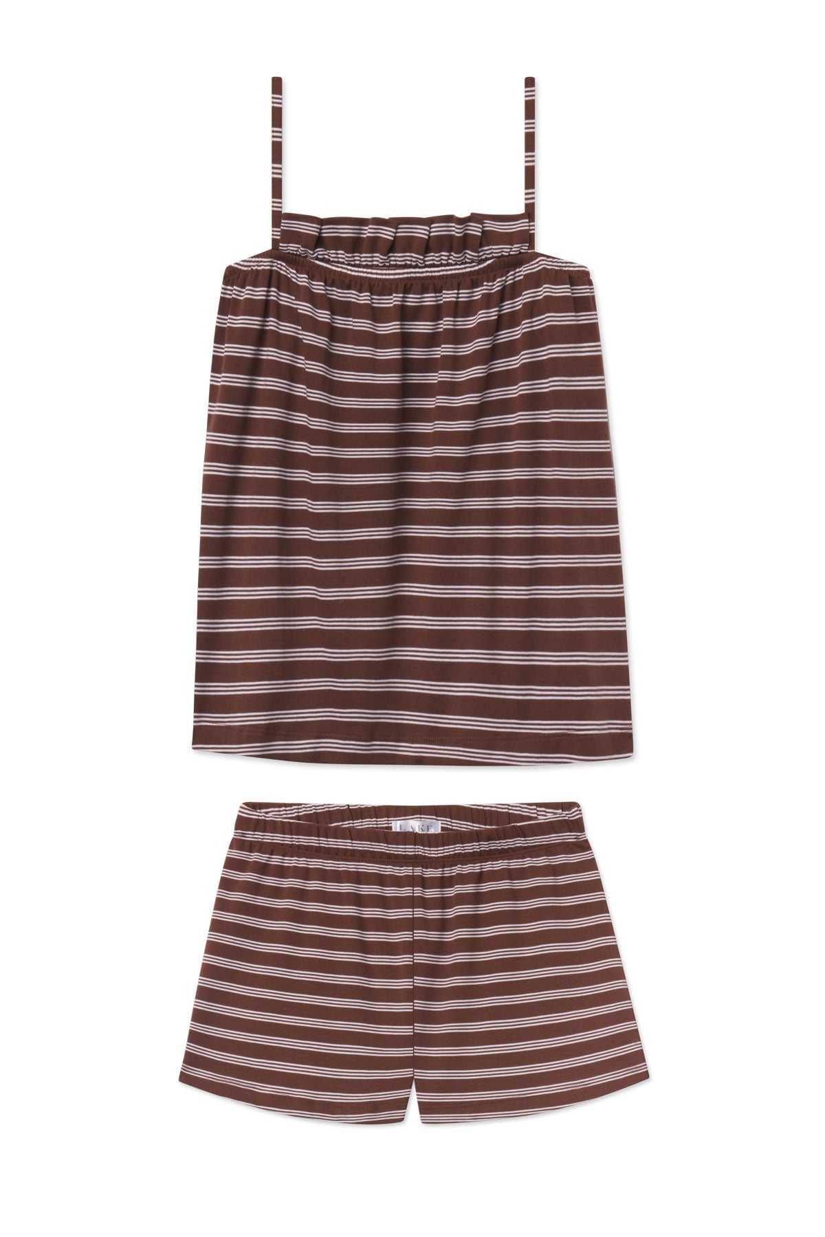 Pima Ruffle Shorts Set in Cocoa Triple Stripe