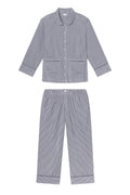 Poplin Piped Long-Long Set in English Navy Riviera Stripe